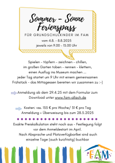 Ferienbetreuung für Grundschulkinder vom 4.8.-8.8.25